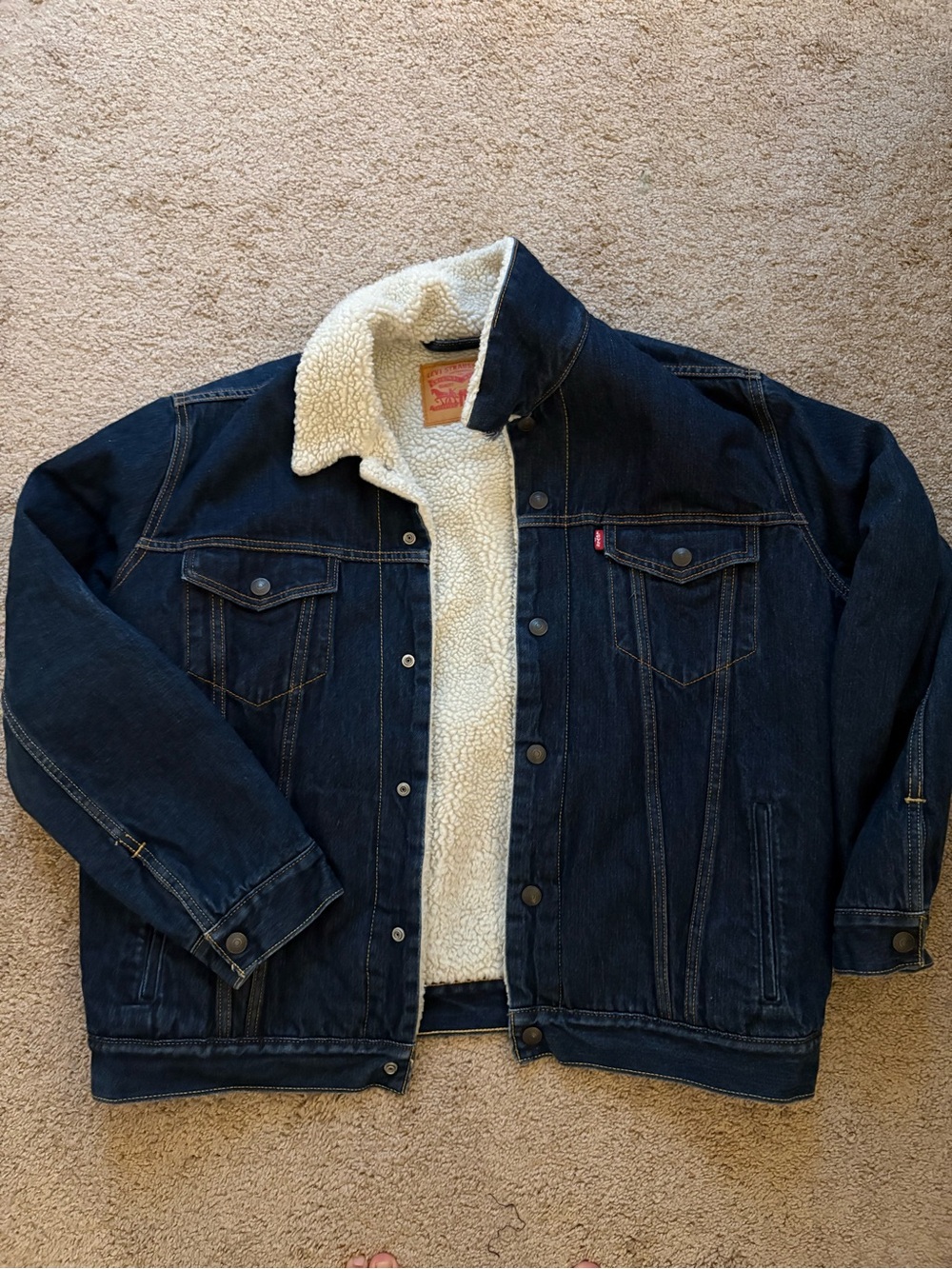 Levi's Dark Blue Denim Jacket with White Sherpa Lining